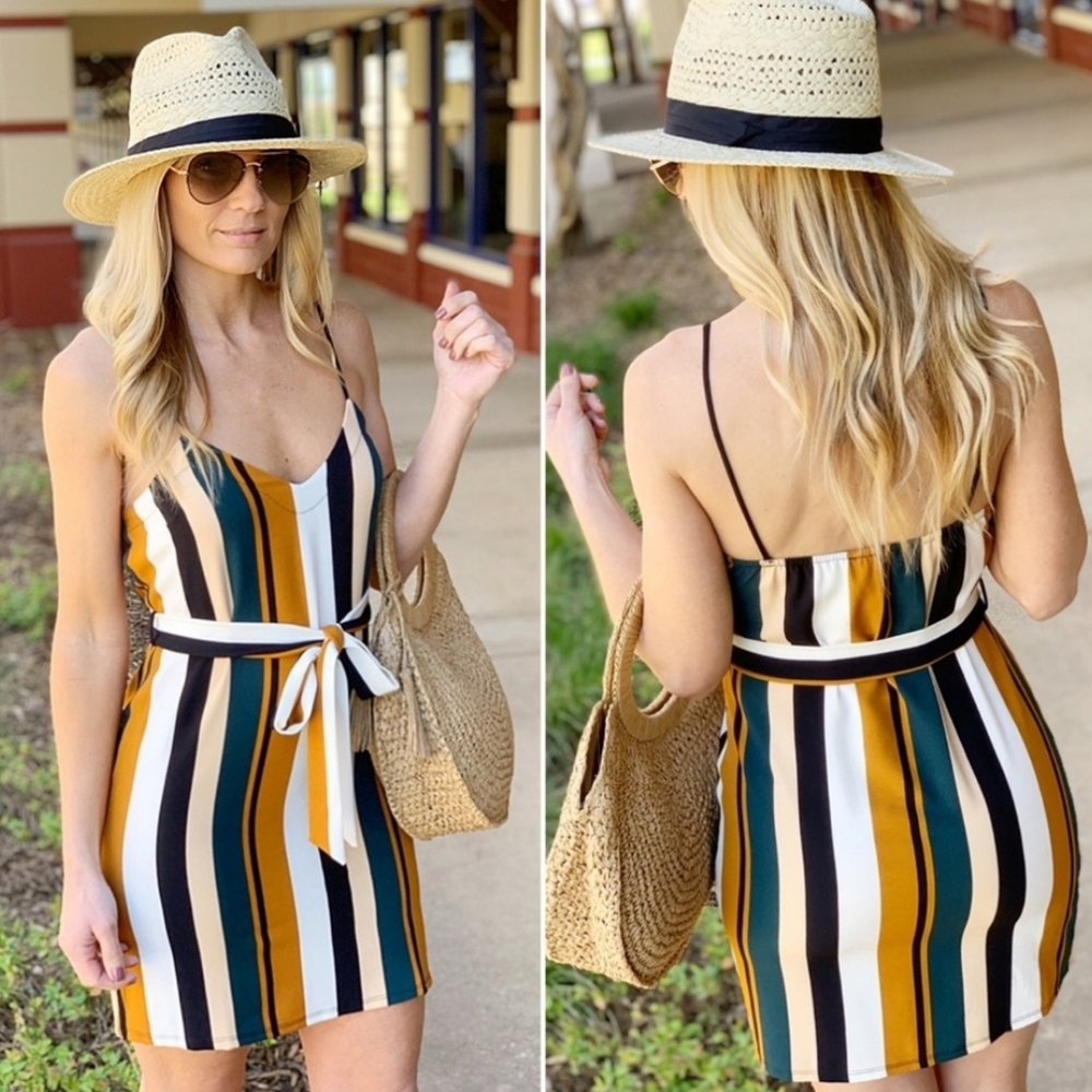 V-neck striped mini dress